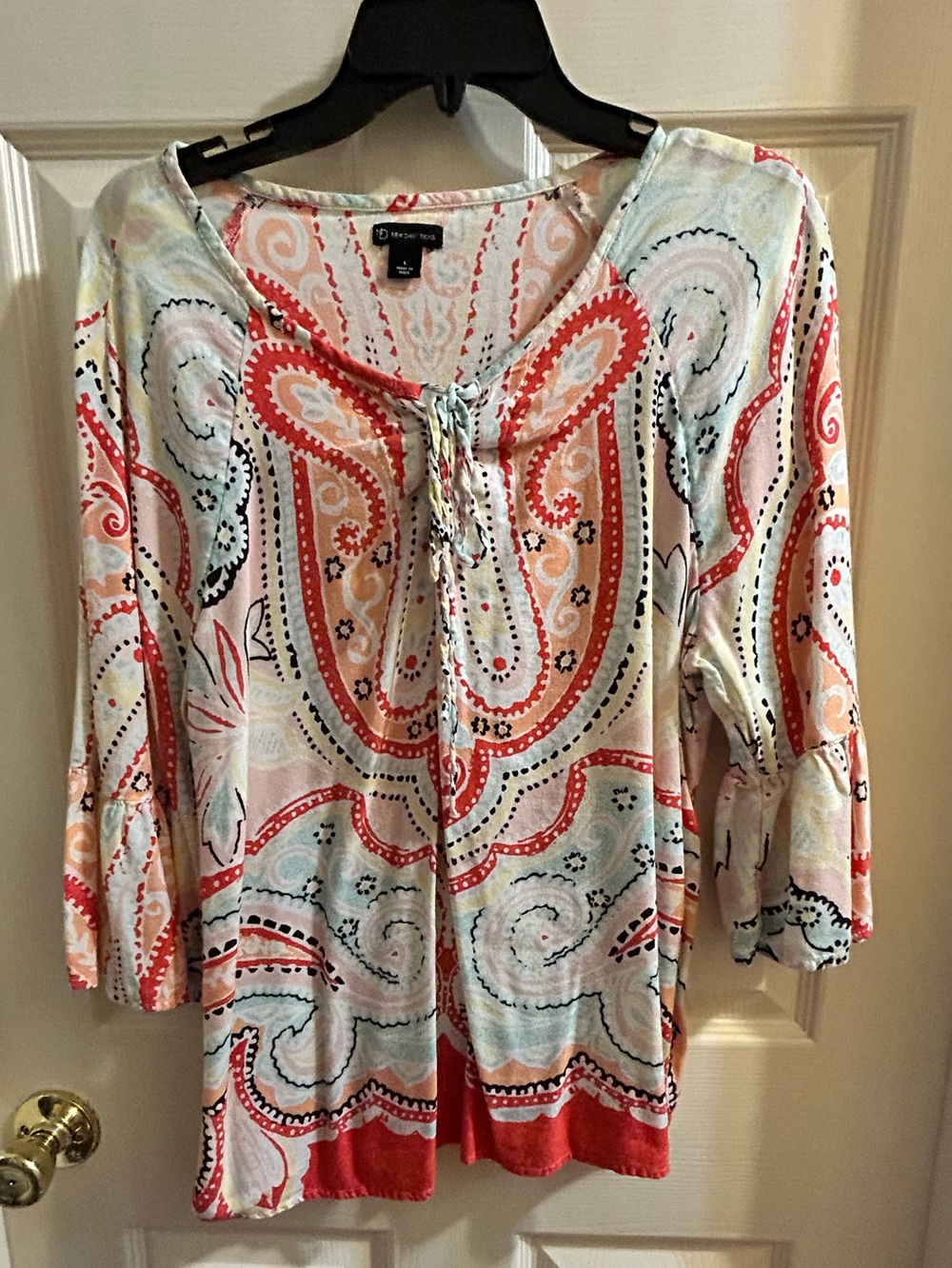 Coral and Aqua Paisley Tie-Front Tunic